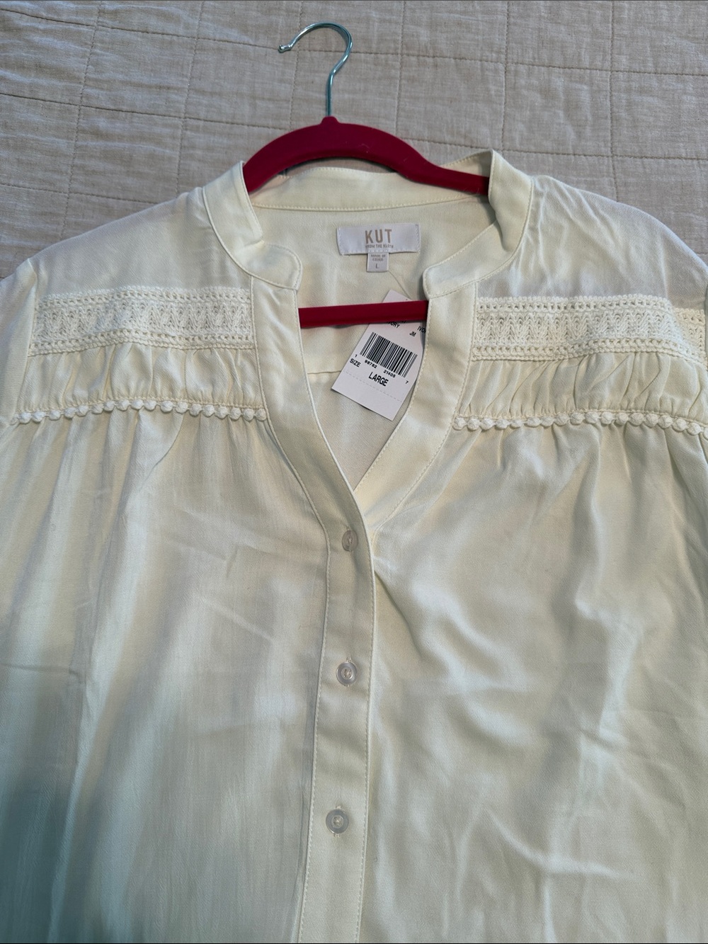 Kut from the Kloth Cream Lace-Yoke Button Front Blouse